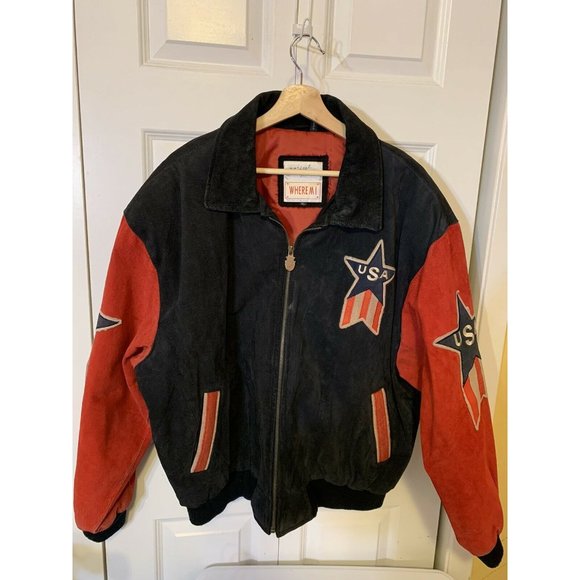 Vtg Michael Hoban WhereMI USA Big Stars Stripes Bomber Jacket Sz XL Soft - Picture 11 of 12